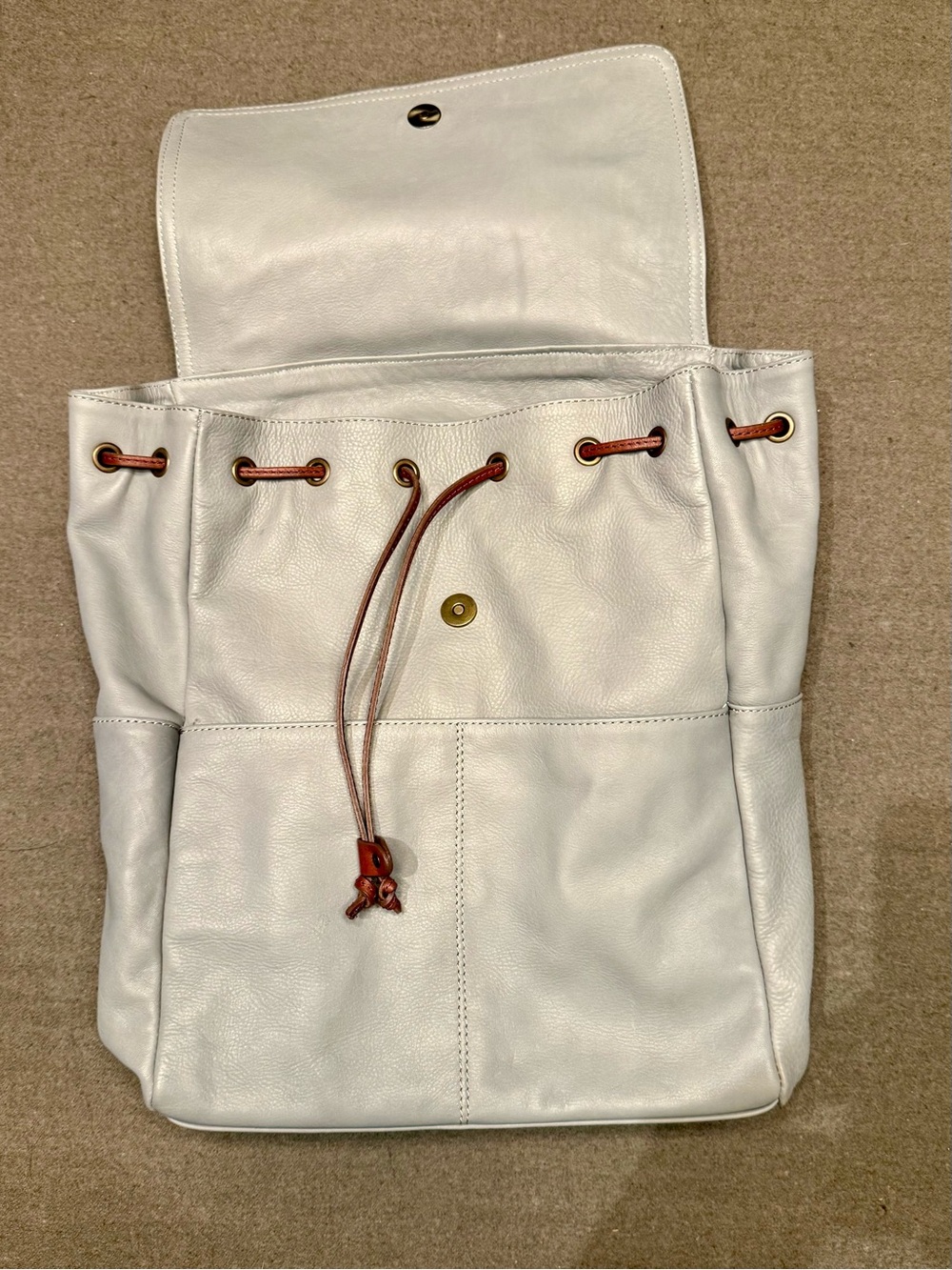 Sundance Leather Backpack in Light Gray with Tan Accents - Picture 2 of 10